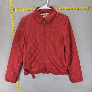 Burberry Jacket Womens M Red Quilted Bomber Nova Check Lined Zip England